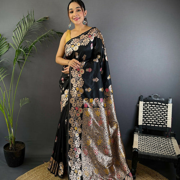 Joban Fashion Meenakari Black Woven Soft Silk Saree - Distacart
