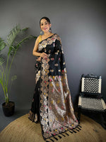 Thumbnail for Joban Fashion Meenakari Black Woven Soft Silk Saree
