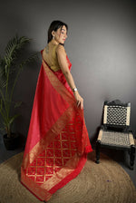 Thumbnail for Joban Fashion Red Banarasi Cotton Silk Woven Saree