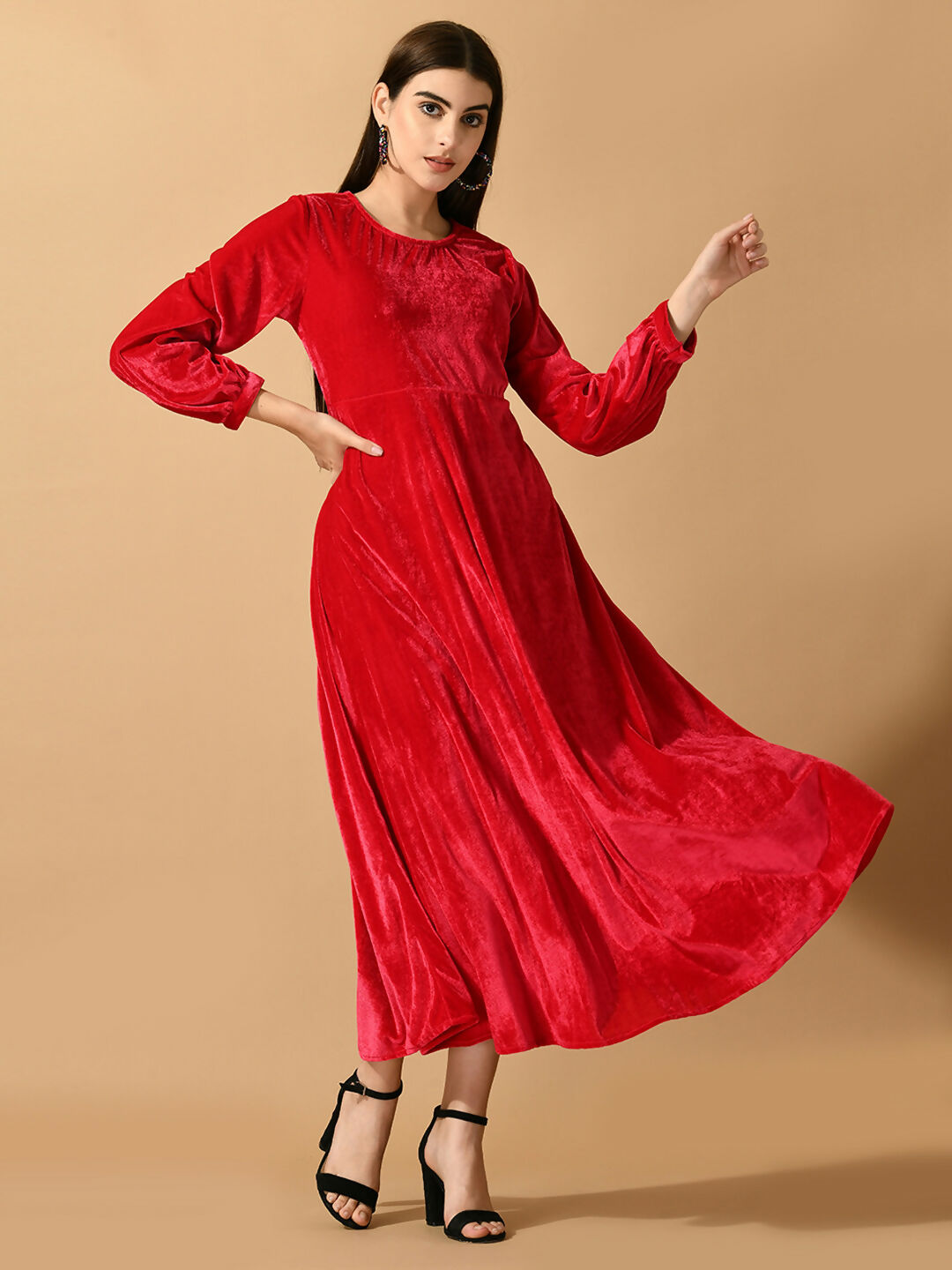Myshka Women's Pink Fit and Flare Party Dress - Distacart