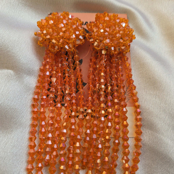 Inhanns Handmade Crystal Waterfall Earrings - Long - Orange - Distacart