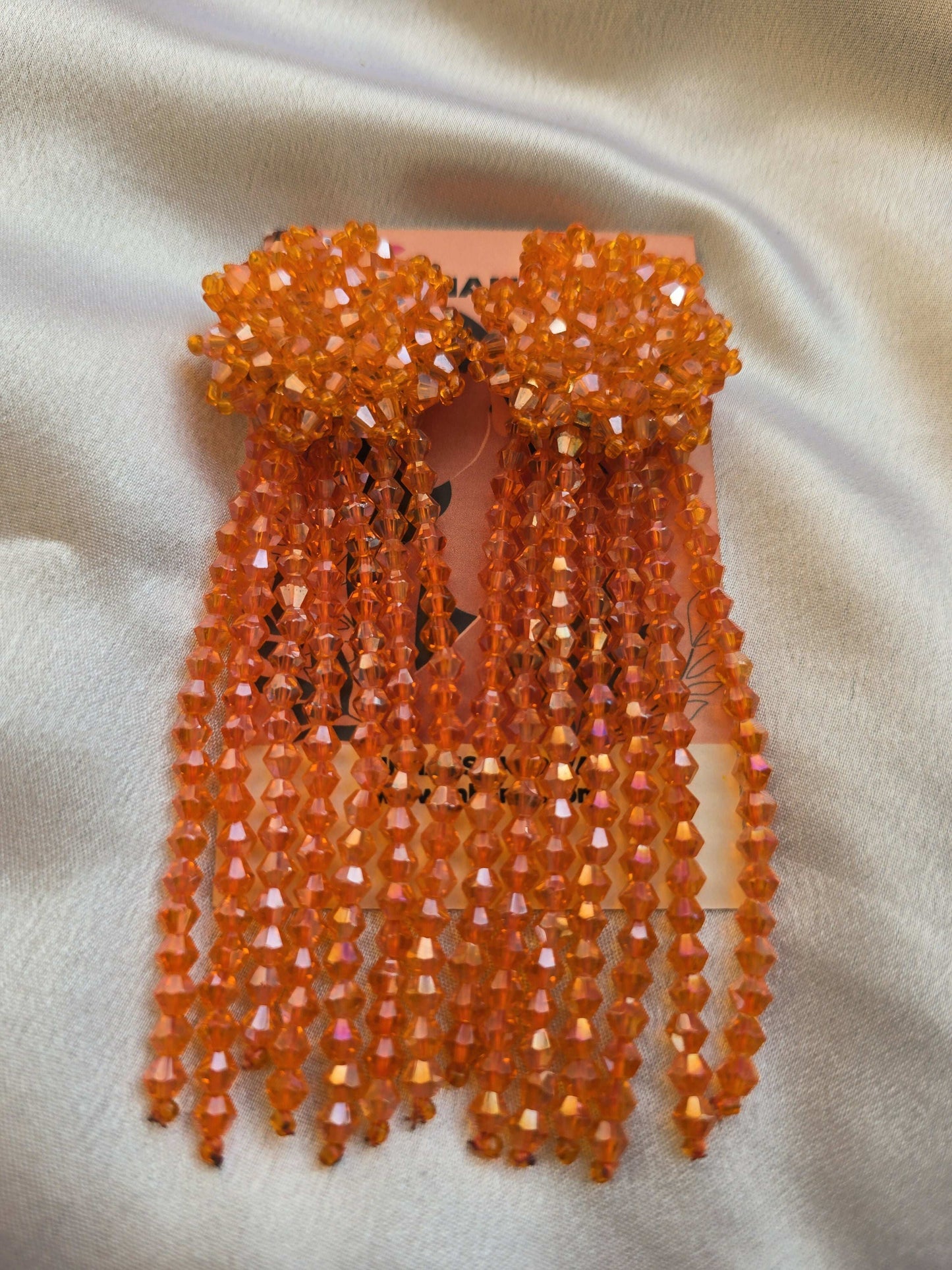 Inhanns Handmade Crystal Waterfall Earrings - Long - Orange - Distacart