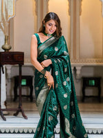 Thumbnail for Preksha Creation Banarasi Soft Silk Women Green Saree - Distacart