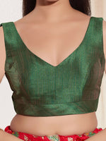 Thumbnail for Joban Fashion Dark Green Mulberry Silk Padded Blouse With Round Neck Sleeveless