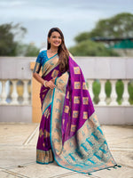 Thumbnail for Vedant Vastram Soft Litchi Silk Banarasi Silk Jacquard Saree - Magenta - Dista