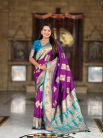 Thumbnail for Vedant Vastram Soft Litchi Silk Banarasi Silk Jacquard Saree - Magenta - Dista