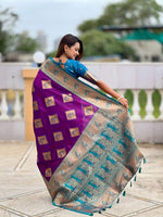 Thumbnail for Vedant Vastram Soft Litchi Silk Banarasi Silk Jacquard Saree - Magenta - Dista