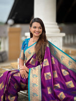 Thumbnail for Vedant Vastram Soft Litchi Silk Banarasi Silk Jacquard Saree - Magenta - Dista