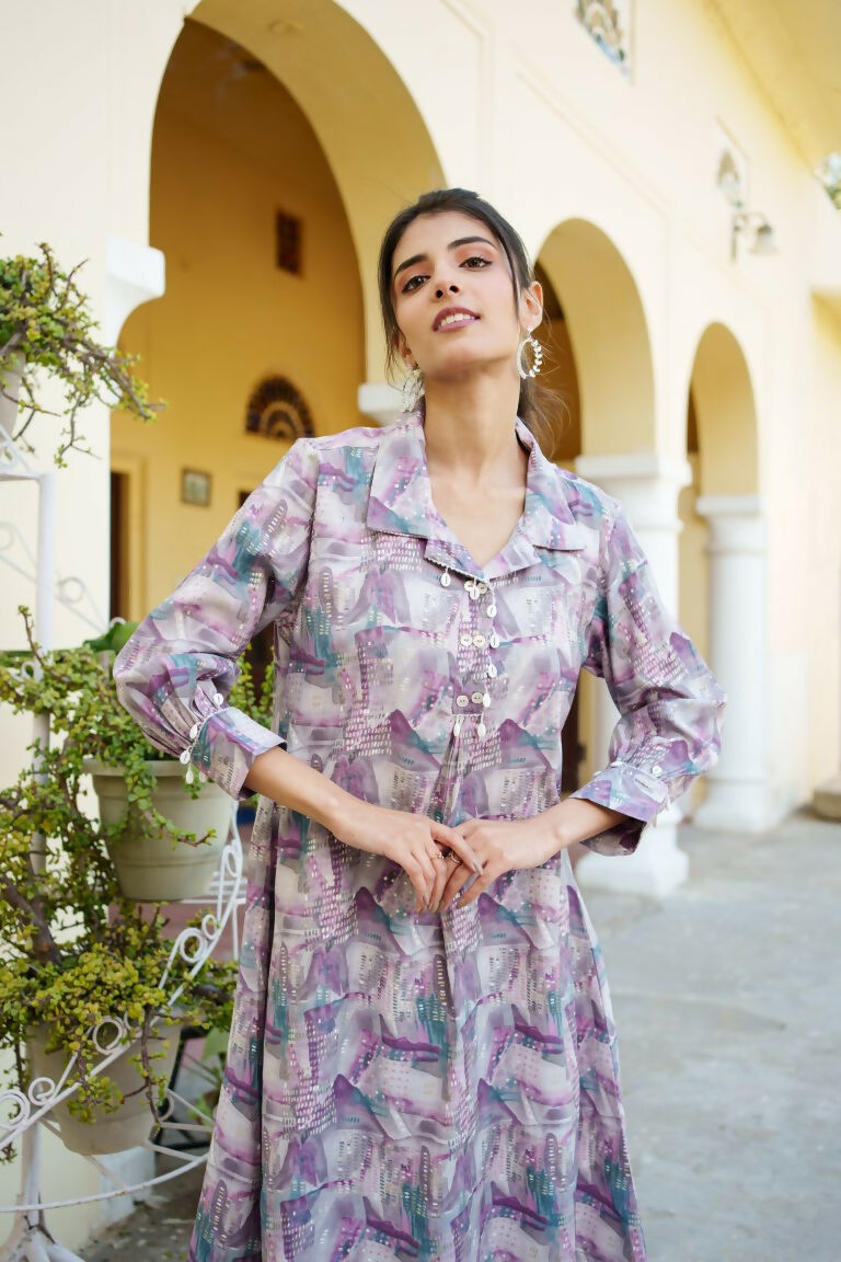 Vaasva Women Lavender Muslin Printed Shirt & Pant Set - Distacart