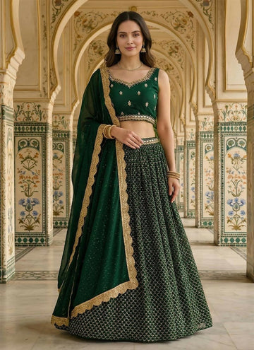 Lehenga Mart Green Premium Faux Georgette Designer Bollywood Style Wedding Wear Lehenga Choli - Dista