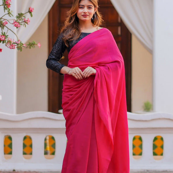 Zibaa Hand-Dyed Mul Cotton Pink Saree with Tassels - Distacart