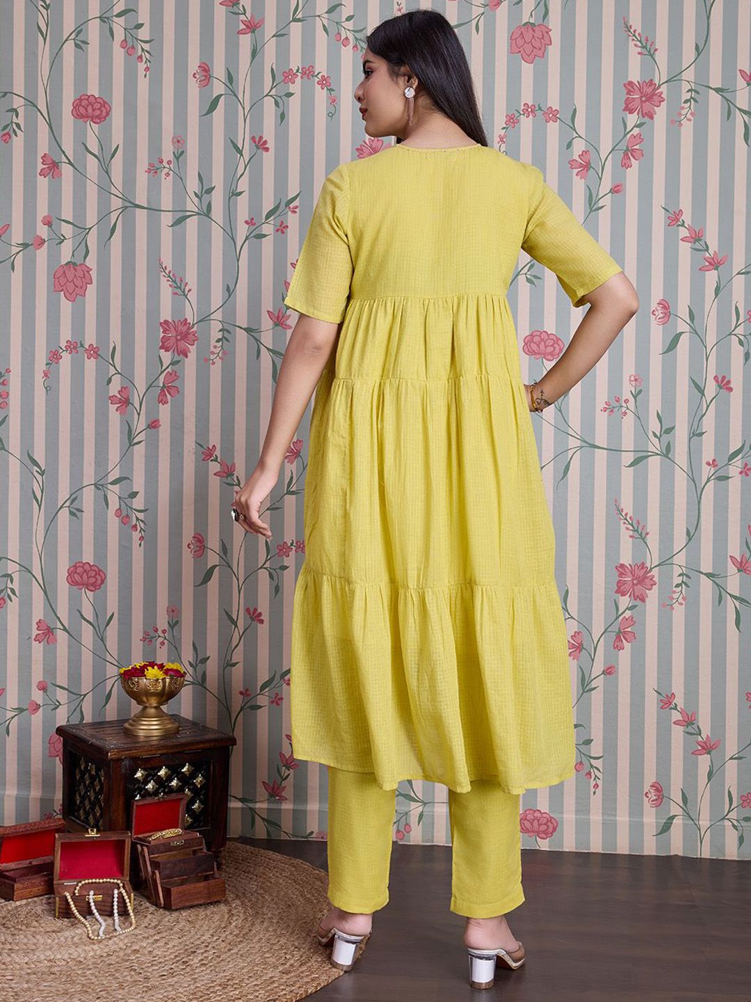 Ode by House of Pataudi Pure Cotton Anarkali Kurta with Trousers - Distacart