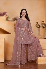 Thumbnail for Lehenga Mart Designer Sharara Suit With Kurta, Sharara, Dupatta For Women-Mauve - Distacart