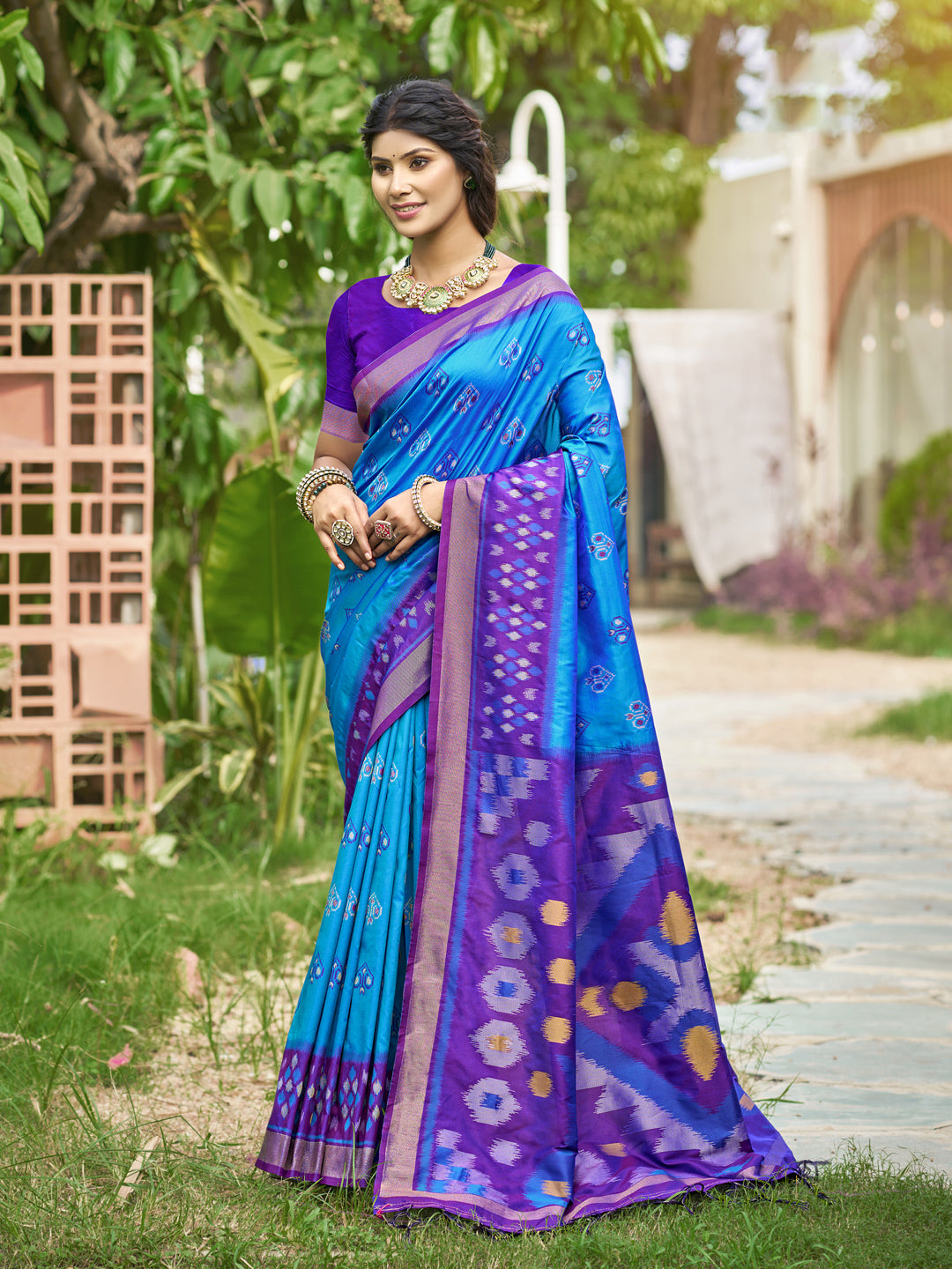 Anaita Aqua Blue Soft Silk Saree With Floral Printed Work With Blouse - Distacart