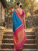 Thumbnail for Anaita Blue Silk Woven Saree With Blouse - Distacart