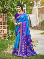 Thumbnail for Anaita Aqua Blue Soft Silk Saree With Floral Printed Work With Blouse - Distacart