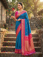 Thumbnail for Anaita Blue Silk Woven Saree With Blouse - Distacart