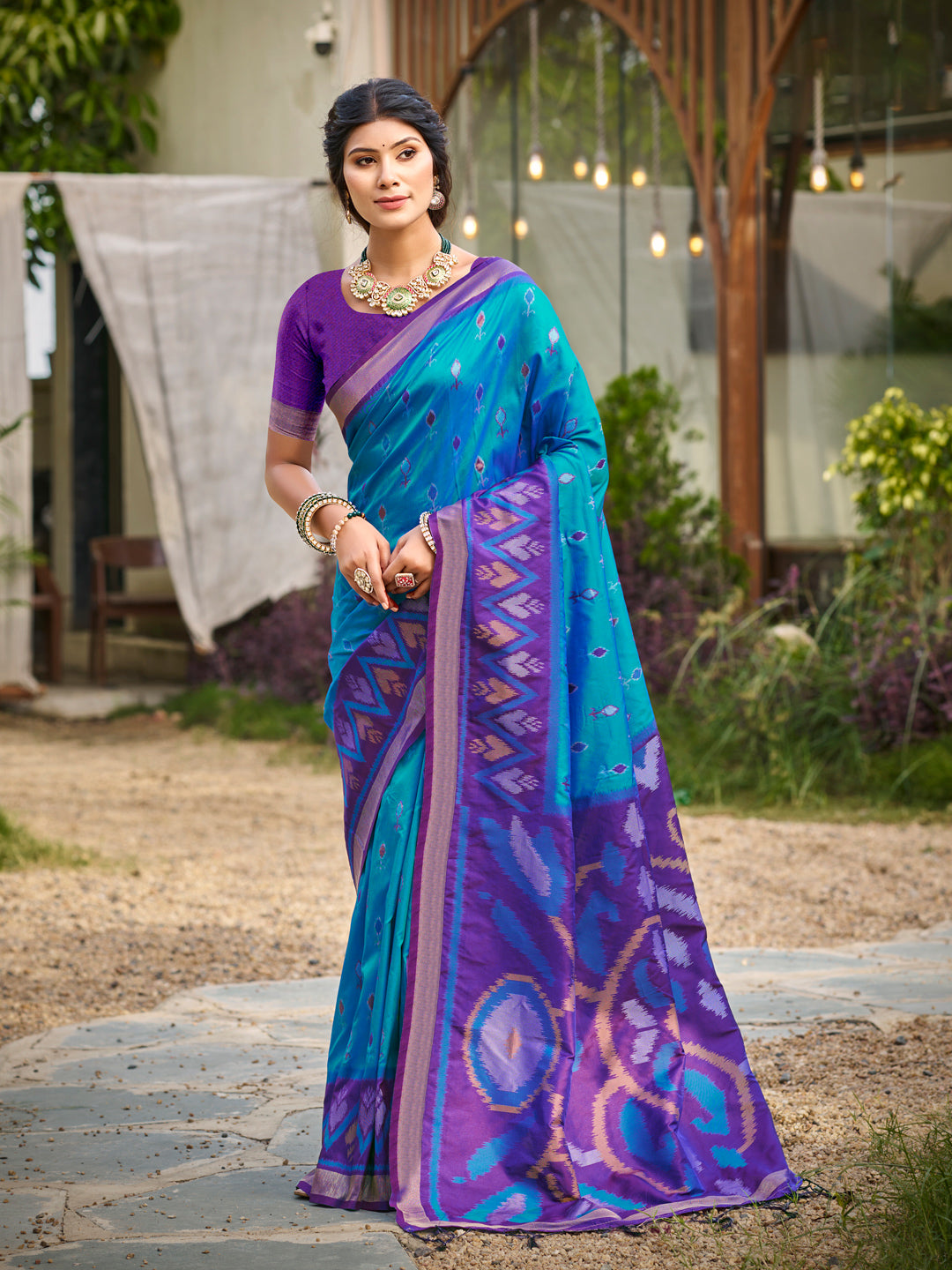 Anaita Aqua Blue Soft Silk Saree With Floral Printed Work With Blouse - Distacart