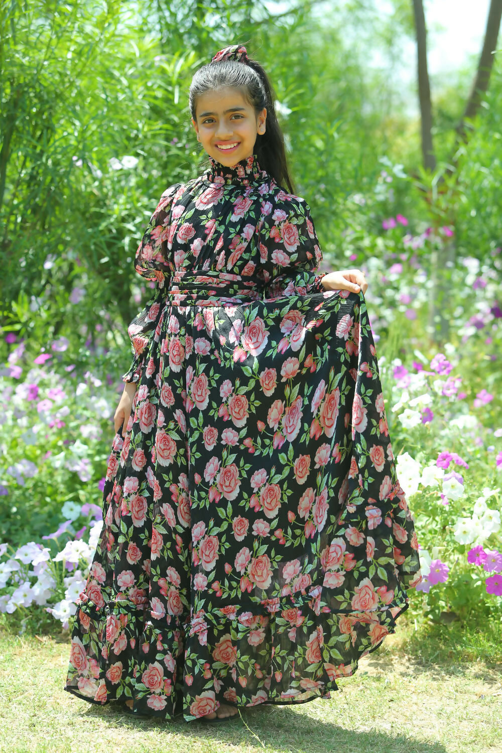 runway_rose_long_shirred_dress_front