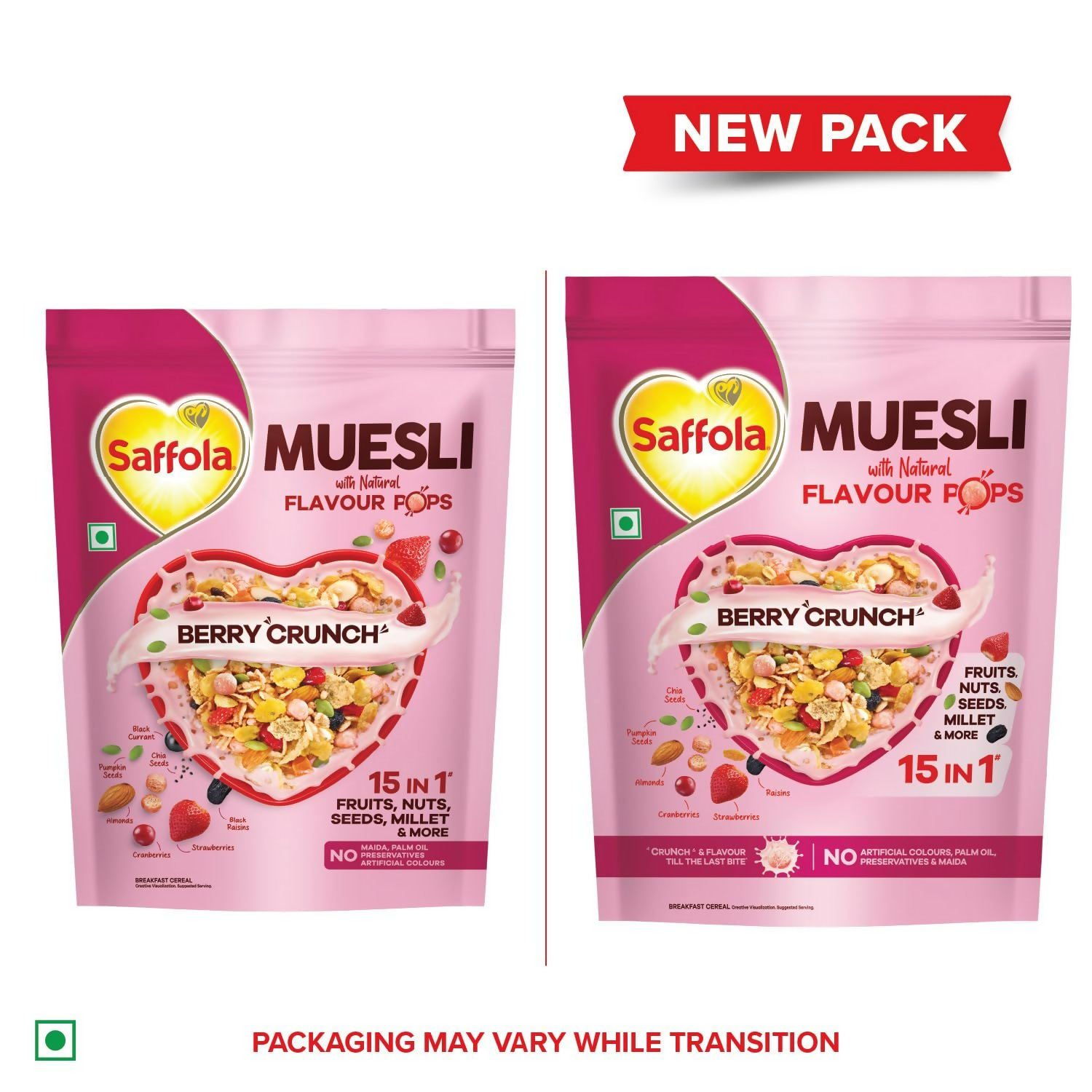 Saffola Muesli Fruit & Nut Berry Crunch with Flavour Pops