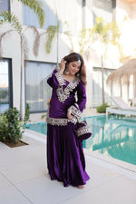 Thumbnail for Joban Fashion Purple Kurta Set Velvet Embroidery Sequence Work - Distacart