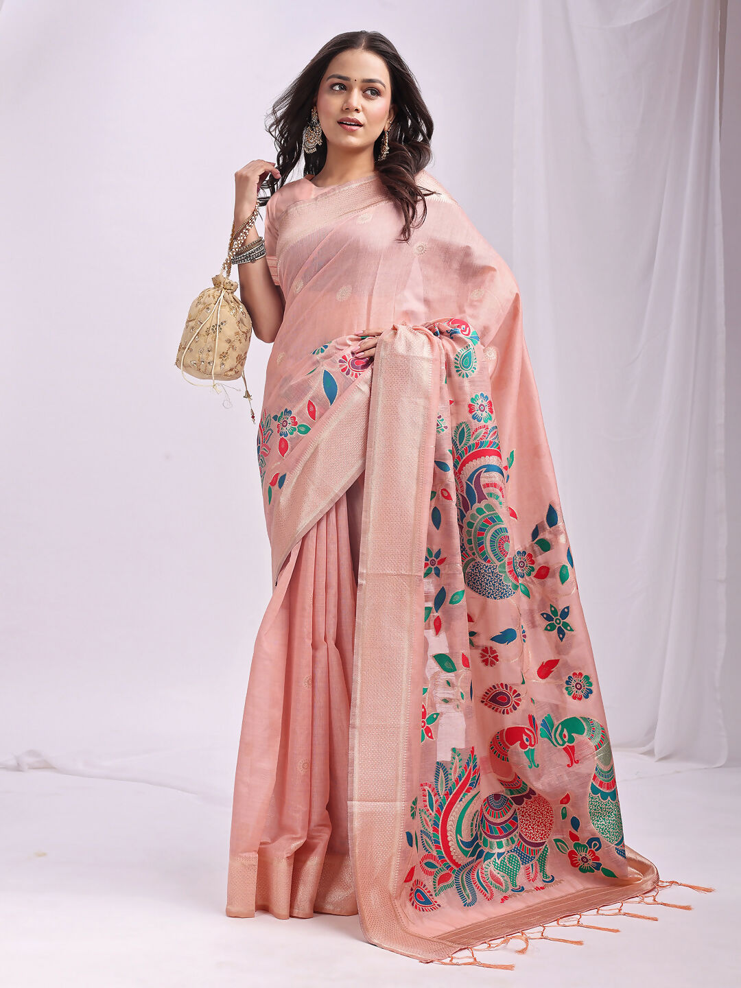 Astita Linen Cotton Peach Saree
