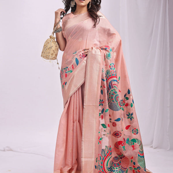 Astita Linen Cotton Peach Saree