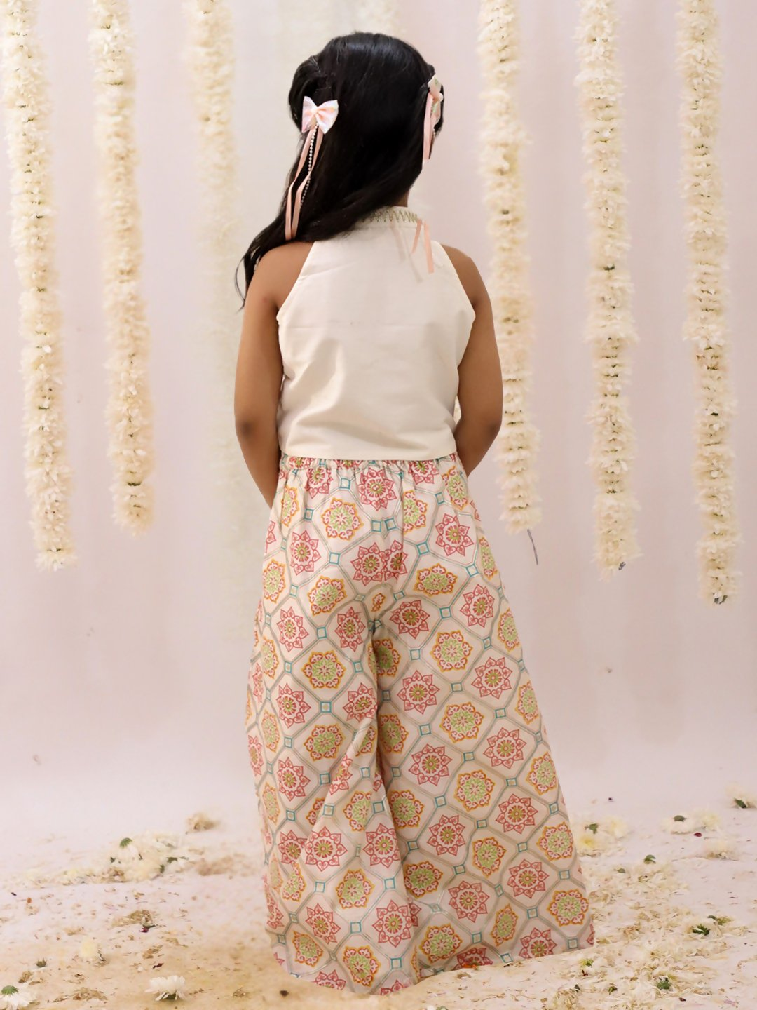 Lil Drama Mishti Off White Top and Pant Set For Girls