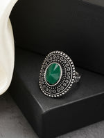 Thumbnail for NVR Women's Green Silver-Toned German Silver Adjustable Finger Ring - Distacart