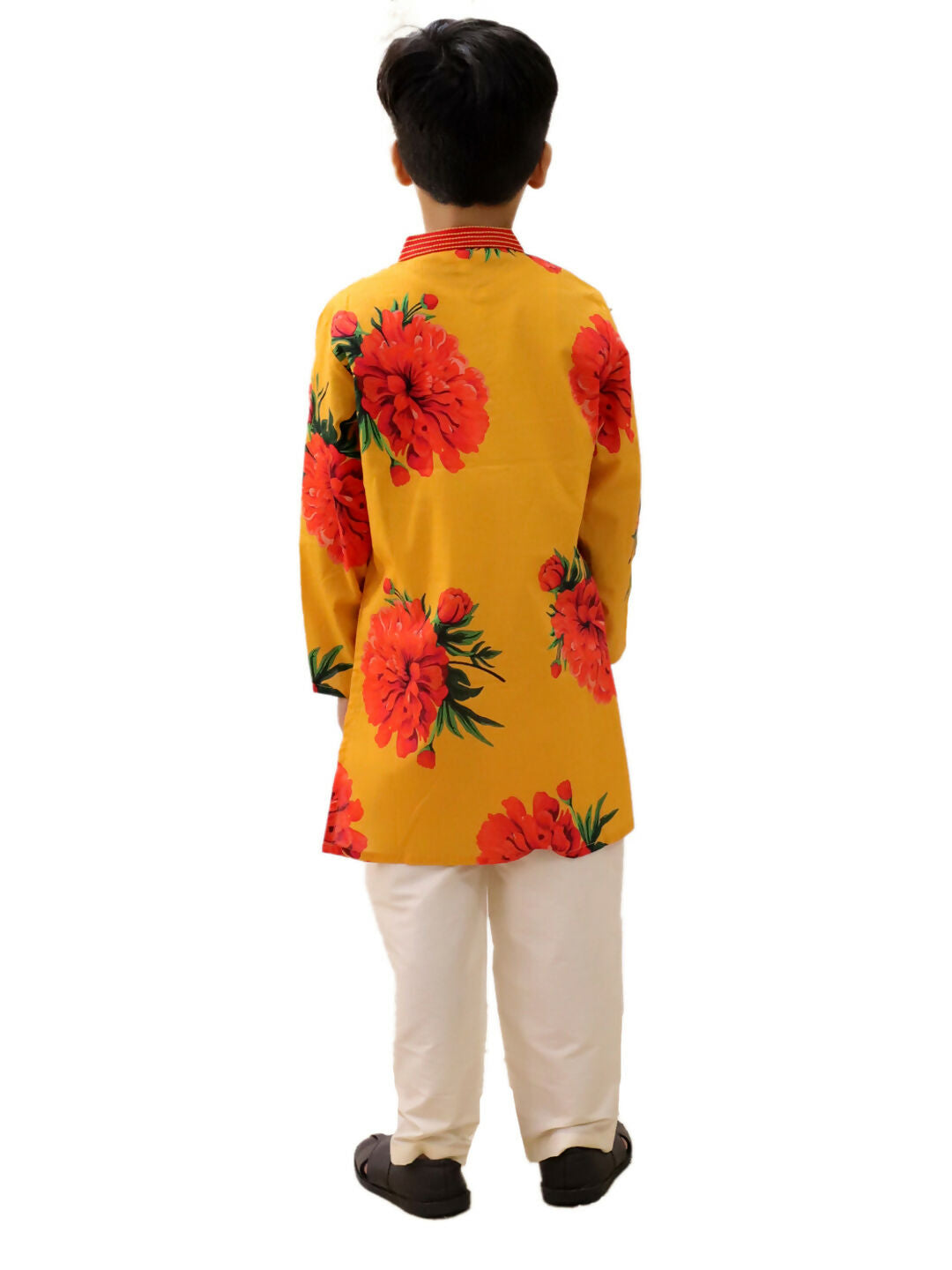 Lil Drama Genda Phool Mustard Kurta and White Pant Set for Boys