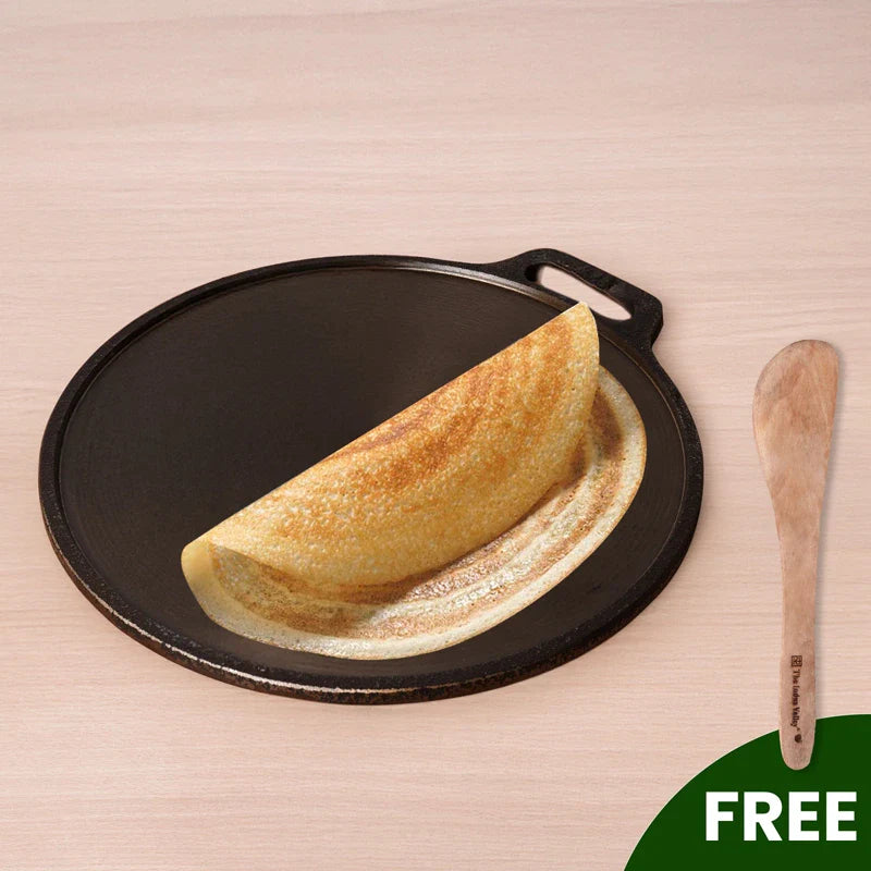 The Indus Valley Super Smooth Cast Iron Tawa,Pre-seasoned, Nonstick, 100% Pure, Toxin-free, Spatula, 26.7cm/30.2cm
