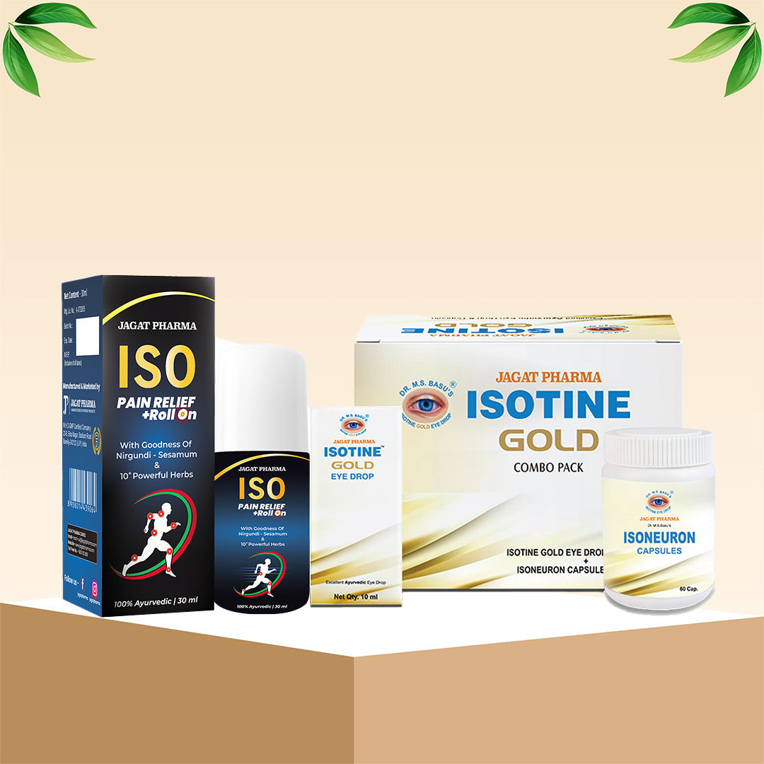 Jagat Pharma Isotine Gold + ISO Pain Relief Roll-On: Eye & Pain Care Combo