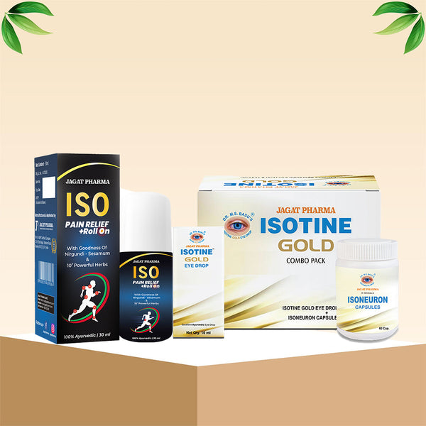 Jagat Pharma Isotine Gold + ISO Pain Relief Roll-On: Eye & Pain Care Combo