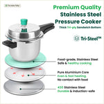 Thumbnail for The Indus Valley QuicKooker Tri-Steel Stainless Steel Pressure Cooker, Premium Quality, 3 Layer Heavy Bottom, 100% Safe, ISI Certified, Induction & Gas, 3/5 L