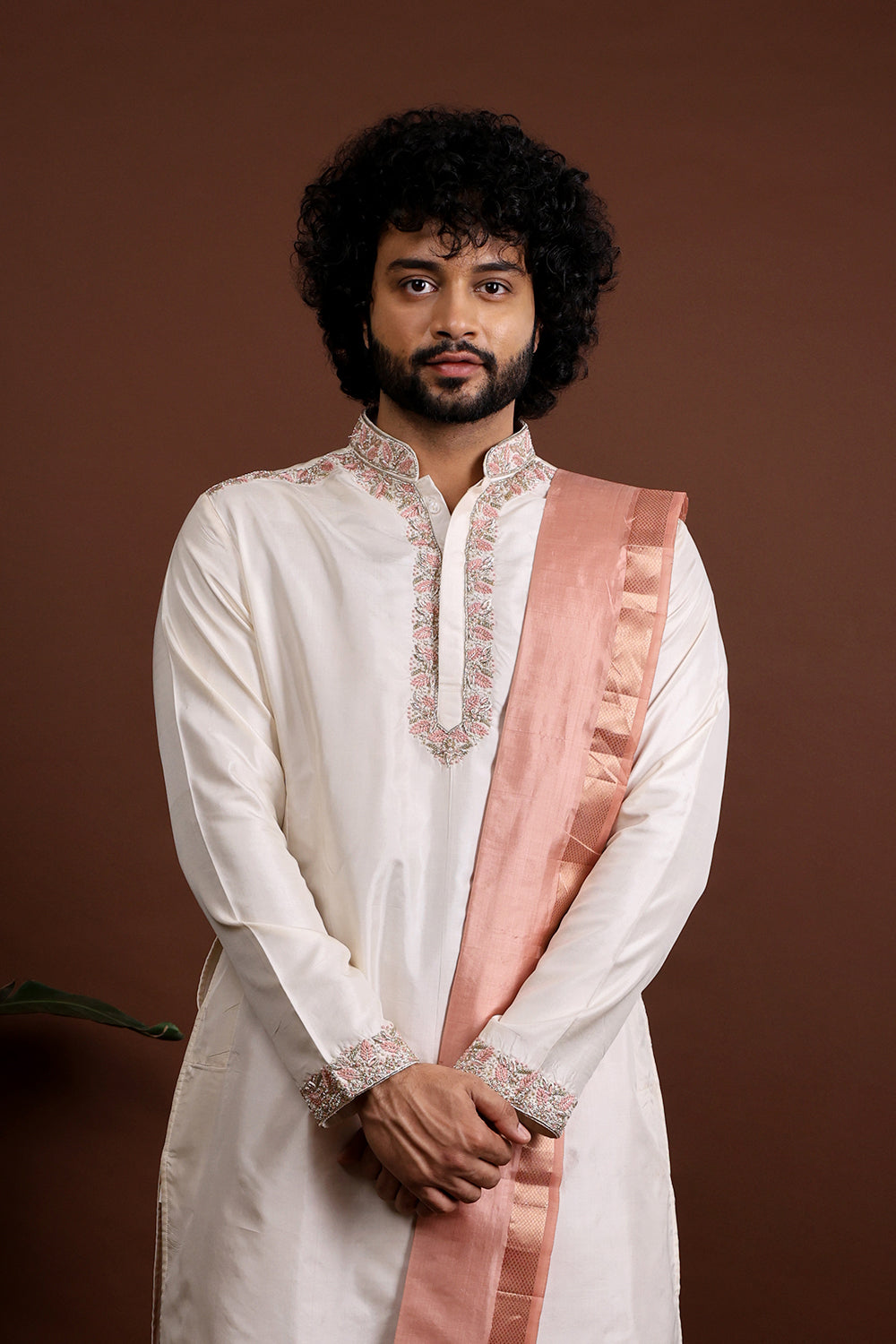 Kanjivaram Pattu Embroidered Kurta Set by Hilo Design - Distacart