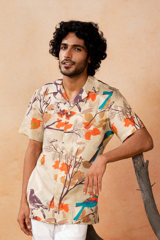 Serenity Bird Themed Print Cotton Shirt by Hilo Design - Distacart