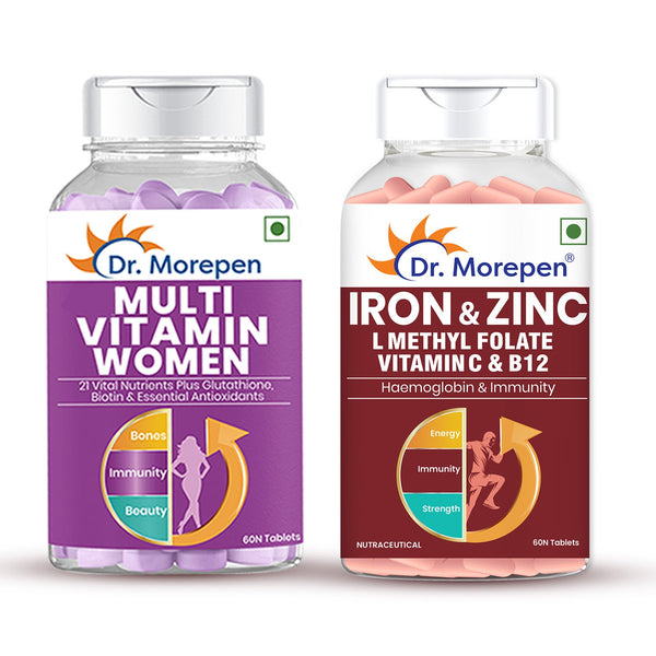 Dr Morpen Iron & Zinc + Multivitamin Women Tablets Combo - Distacart