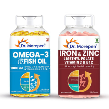 Dr Morpen Iron & Zinc + Omega-3 Deep Sea Fish Oil 1000Mg Combo - Distacart
