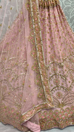 Thumbnail for Jyoti Fashion Women's Pink Bridal Net Fancy Sequins with Multi Thread Embroidered & Handwork Wedding Lehenga Choli - Distacart