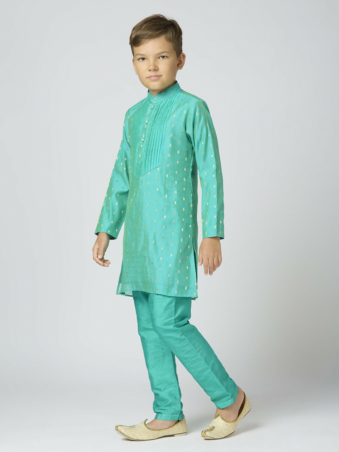Joban Fashion Kids Island Full Sleeves Chanderi Kurta, Pyjama Set with Traditional Butta Work - Sea Green - Distacart