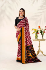 Thumbnail for Vastranavya Maroon Tussar Silk Zigzag Waves Printed Saree with Unstitched Blouse - Distacart