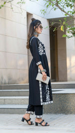 Thumbnail for BulBul Arushi Black Rayon Kurta Set with Lucknowi Work