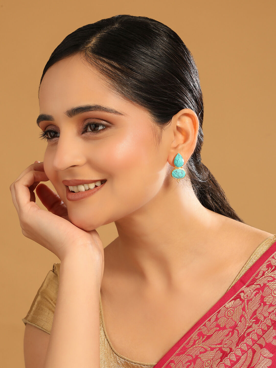 Nuyug 22K Gold Plated Turquoise Embrace Earrings