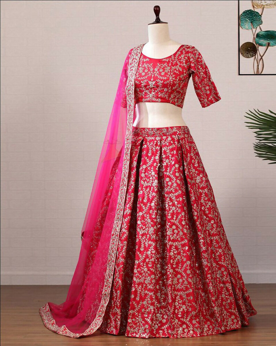 Jyoti Fashion Glamorous Rani Pink Silk 3MM Sequins with Coding Dori Embroidery Lehenga Choli with Dupatta - Distacart