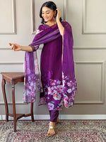 Thumbnail for Partywear Designer Tebby Wine Stitched Suit With Dupatta - Tanisha - Distacart