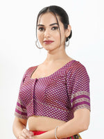 Thumbnail for Joban Fashion Purple Brocade Padded Blouse With Round Neck Elbow Sleeves - Distacart