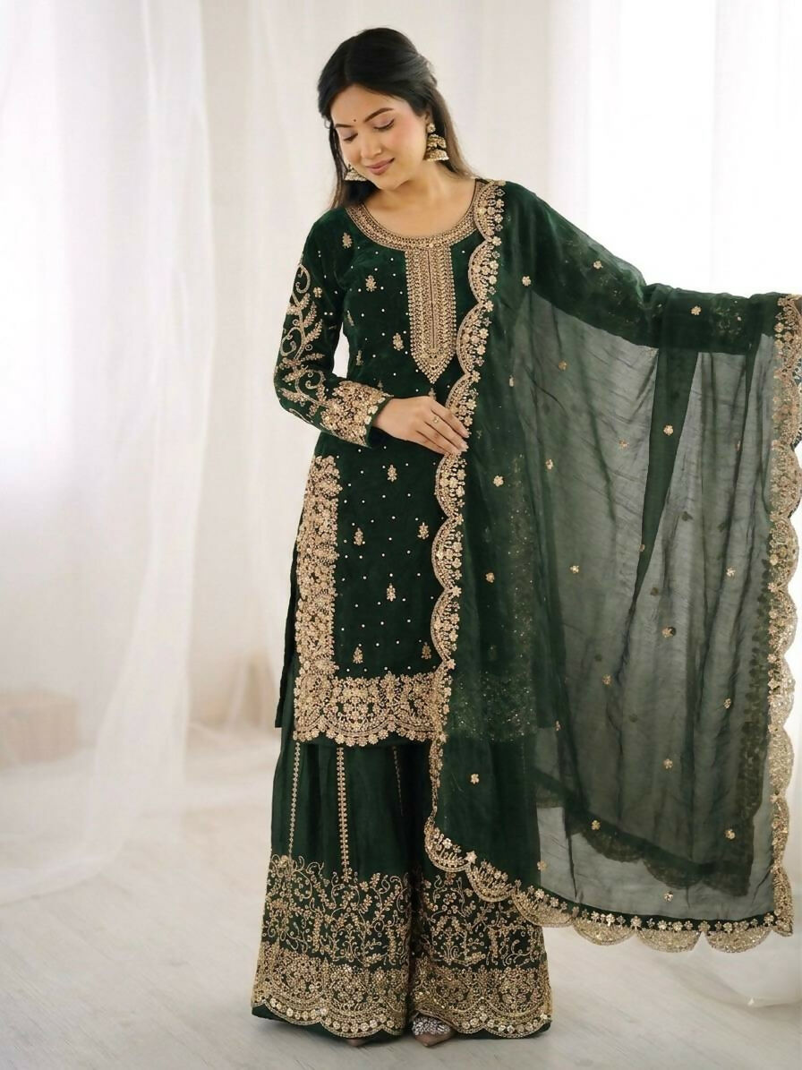 Teeya Creation Womens New Trendy Embroidery Coding And Sequence Work Kurta Set - Dista