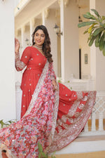 Thumbnail for Jyoti Fashion Women's Orange Faux Georgette Sequins Zari Embroideredy Anarkali Dress with Dupatta - Distacart