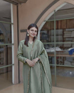 Thumbnail for Preksha Creation Women Designer Wear Trending Roman Silk Top With Lace Work With Pant With Dupatta - Light Green - Distacart
