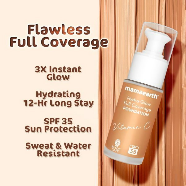 Mamaearth Hydra-Glow Full Coverage Foundation With Vitamin C & Turmeric - Sun Glow - Distacart